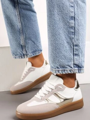 Biało-Złote Sneakersy w Stylu Kultowych Tenisówek z Kauczukową Podeszwą Poseiama