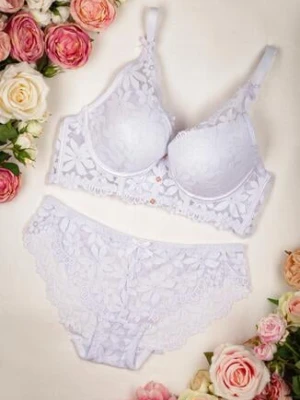 Biały 2-Częściowy Komplet Bielizny Biustonosz Push-Up i Majtki Figi Olivam