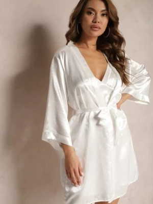 Biały 6-częściowy Komplet Piżamowy ze Szlafrokiem Opaską Koszulą Nocną Spodniami Szortami i Topem Kerosa