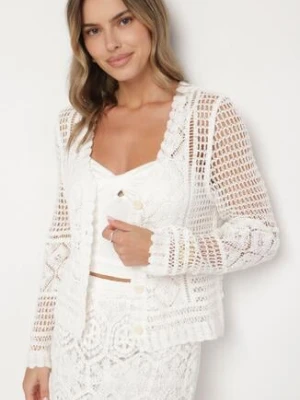 Biały Ażurowy Kardigan z Bawełny Kolurelle rosa