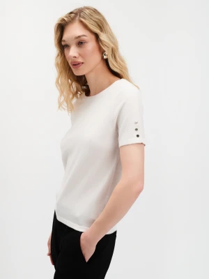 Biały basicowy sweter z krótkim rękawem Top Secret