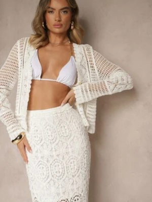 Biały Bawełniany Kardigan Ażurowy Aramirae rosa