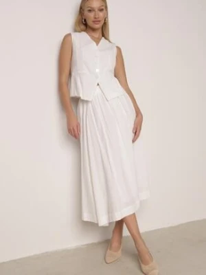 Biały Bawełniany Komplet Rozkloszowana Spódnica i Kamizelka Moveina