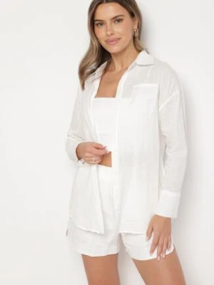 Biały Bawełniany Komplet Szorty i Koszula Ozdobiona Rozcięciami Devirielle elsa.m by may