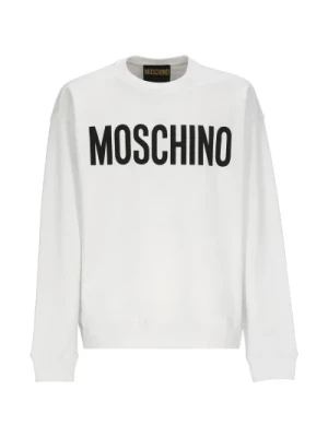 Biały Bawełniany Sweter z Kontrastowym Logo Moschino