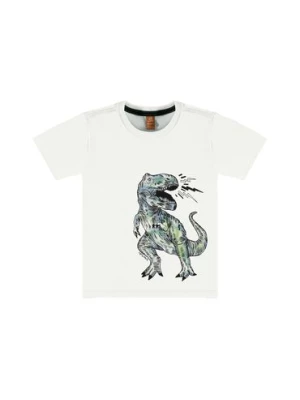 Biały bawełniany t-shirt chłopięcy z dinozaurem Up Baby