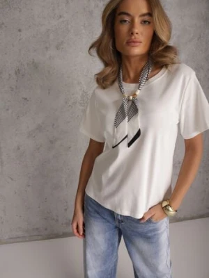 Biały Bawełniany T-shirt Hillswor Ozdobiony Apaszką melya by melody