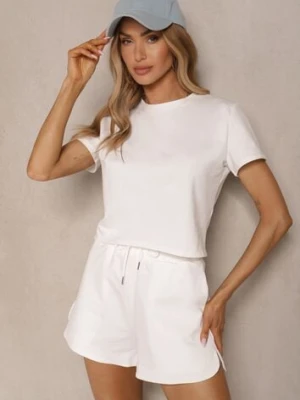Biały Bawełniany T-shirt o Fasonie Cropped Galionela