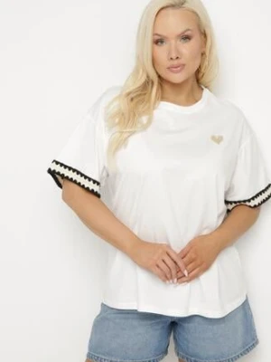 Biały Bawełniany T-shirt o Kroju Oversize ze Zdobieniem przy Rękawach Milatia melya by melody