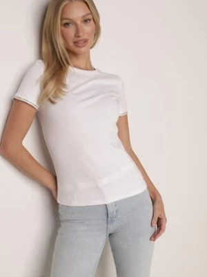 Biały Bawełniany T-shirt z Cyrkoniami przy Rękawach Pronolea elsa.m by may