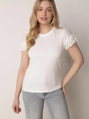 Biały Bawełniany T-shirt z Koronkowymi Rękawami Carilynore ambitionfly