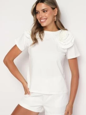 Biały Bawełniany T-shirt z Materiałową Aplikacją 3D Jolilena elsa.m by may