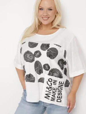 Biały Bawełniany T-shirt z Nadrukiem i Kieszonką Lovelina j&x
