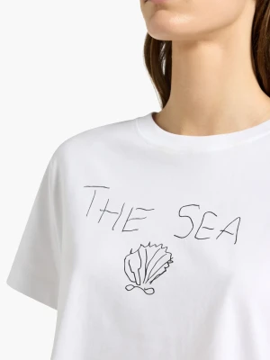 BIAŁY BAWEŁNIANY T-SHIRT Z NADRUKIEM LIVIANA CONTI