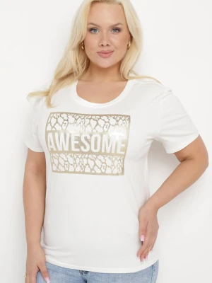 Biały Bawełniany T-shirt z Ozdobnym Napisem Floerin Glo-story