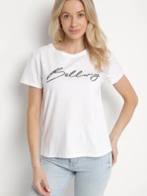 Biały Bawełniany T-shirt z Ozdobnym Napisem Virretis amour&beaute