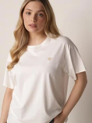 Biały Bawełniany T-shirt z Serduszkiem i Ozdobnymi Łańcuszkami Jynorin melya by melody