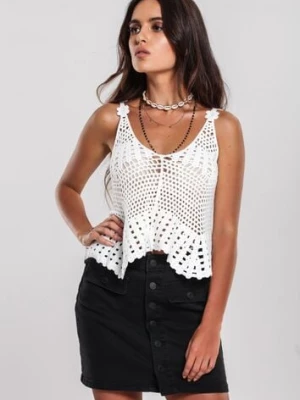 Biały Bawełniany Top Ażurowy w Stylu Boho Cosmothetic