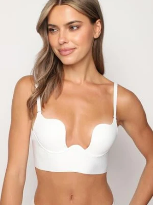 Biały Biustonosz Miseczka B Push Up na Regulowanych Ramiączkach do Głębokiego Dekoltu Zenaria