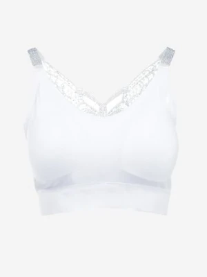 Biały Biustonosz na Szerokich Ramiączkach z Koronką w Cyrkonie Caduria