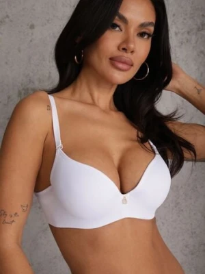 Biały Biustonosz Push Up o Gładkim Wykończeniu z Cyrkoniową Aplikacją Claronei han