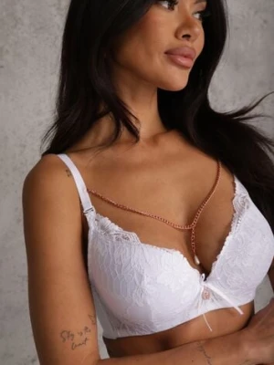 Biały Biustonosz Push Up Ozdobiony Łańcuszkiem z Kryształkiem Brinanna