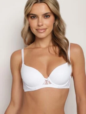 Biały Biustonosz Push Up z Ozdobnym Haftem Emalinore