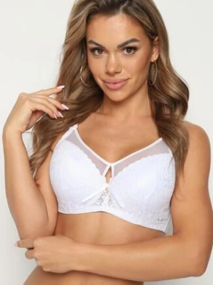 Biały Biustonosz Typu Full Cup z Koronką i Regulowanymi Ramiączkami Nestakate