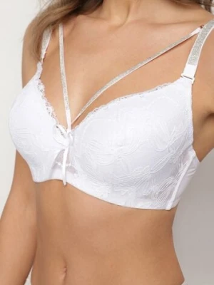 Biały Biustonosz z Dodatkowymi Paskami Zdobiony Koronką i Cyrkoniami Ollimi love magnolia