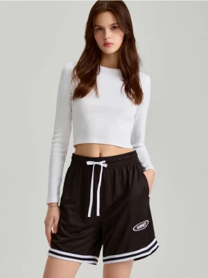 Biały crop top basic z długim rękawem House