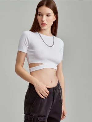 Biały crop top krótkim rękawem i wycięciami po bokach House