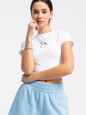 Biały CROP TOP z minimalistycznym nadrukiem Reporter