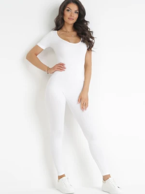 Biały Długi Kombinezon Bodycon z Prążkowanej Dzianiny Selagia Soy&co