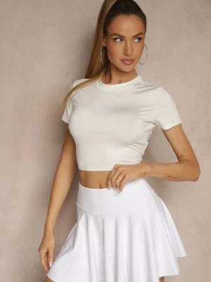 Biały Dopasowany T-shirt z Wiskozą o Kroju Crop Top Folaviela lovery