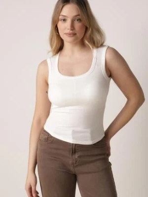 Biały Dopasowany Top Bez Rękawów z Wiskozy z Kwadratowym Dekoltem Madu