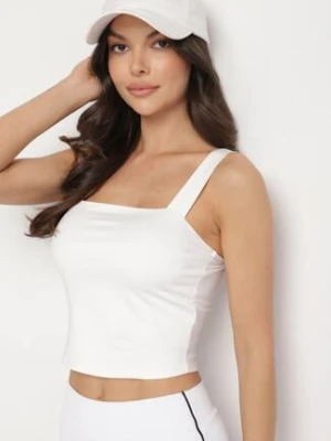 Biały Dopasowany Top z Wiskozą na Szerokich Ramiączkach Limare by swan