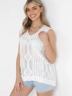 Biały Dzianinowy Top w Stylu Kamizelki z Bawełny Blancita rosa
