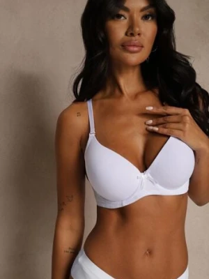 Biały Gładki Biustonosz o Klasycznym Fasonie Zdobiony Kokardką Caloris