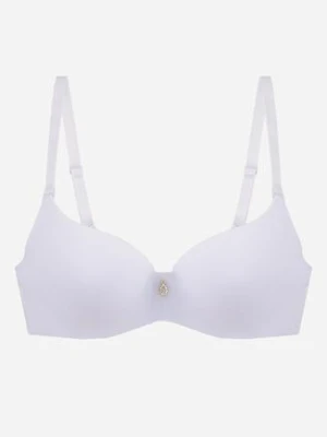 Biały Gładki Biustonosz Push Up z Aplikacją z Cyrkoniami Murita han