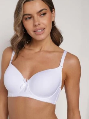 Biały Gładki Biustonosz Zdobiony Kokardką Ocerien