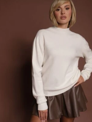 Biały Gładki Sweter z Półgolfem z Dzianiny z Wełną i Wiskozą Zaiara tandem