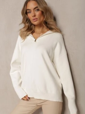 Biały Golf w Stylu Sweterkowym z Zamkiem na Dekolcie Davinde rosa