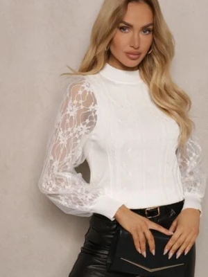 Biały Golf ze Wstawkami z Siateczki na Rękawach Yelira elsa.m by may