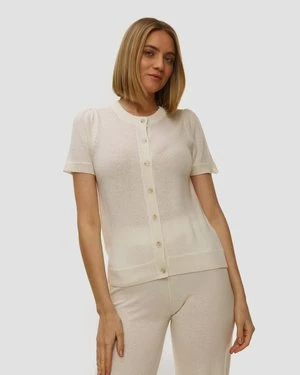 Biały Kardigan Kaszmirowy Z Krótkim Rękawem Damski Allude