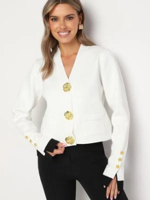 Biały Kardigan Wiskozowy z Ozdobnymi Złotymi Guzikami Iriniaela elsa.m by may