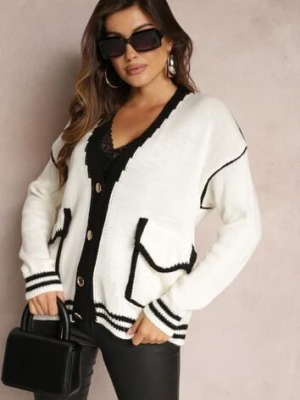 Biały Kardigan z Metalicznymi Guzikami i Ozdobnymi Lamówkami Abovza lily rose