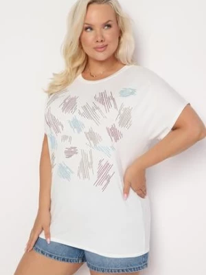 Biały Klasyczny Bawełniany T-shirt Ozdobiony Cyrkoniami Christara generation