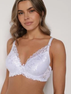 Biały Klasyczny Biustonosz Zdobiony Koronką Idarodia