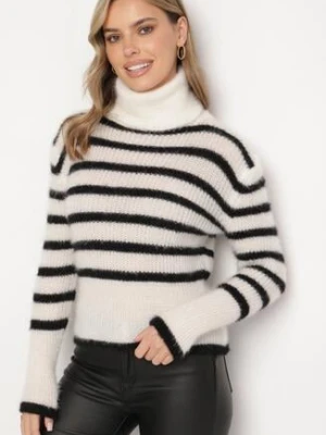 Biały Klasyczny Golf Ozdobiony Paskami Nelonis tricot station