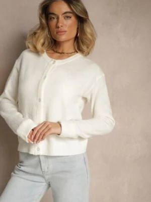 Biały Klasyczny Kardigan z Zaokrąglonym Dekoltem Reonira acajo